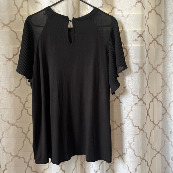 Cable & Guage Woman Black Blouse Chiffon Sheer  Pleated Flutter Sleeves 1X - Picture 2 of 8